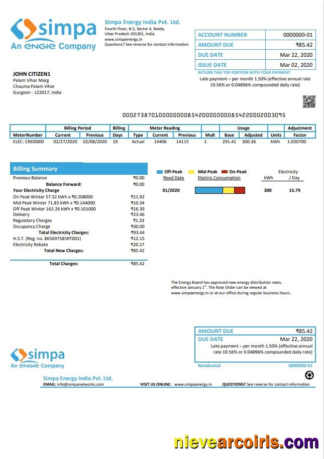 India Simpa Energy India Pvt Ltd utility bill